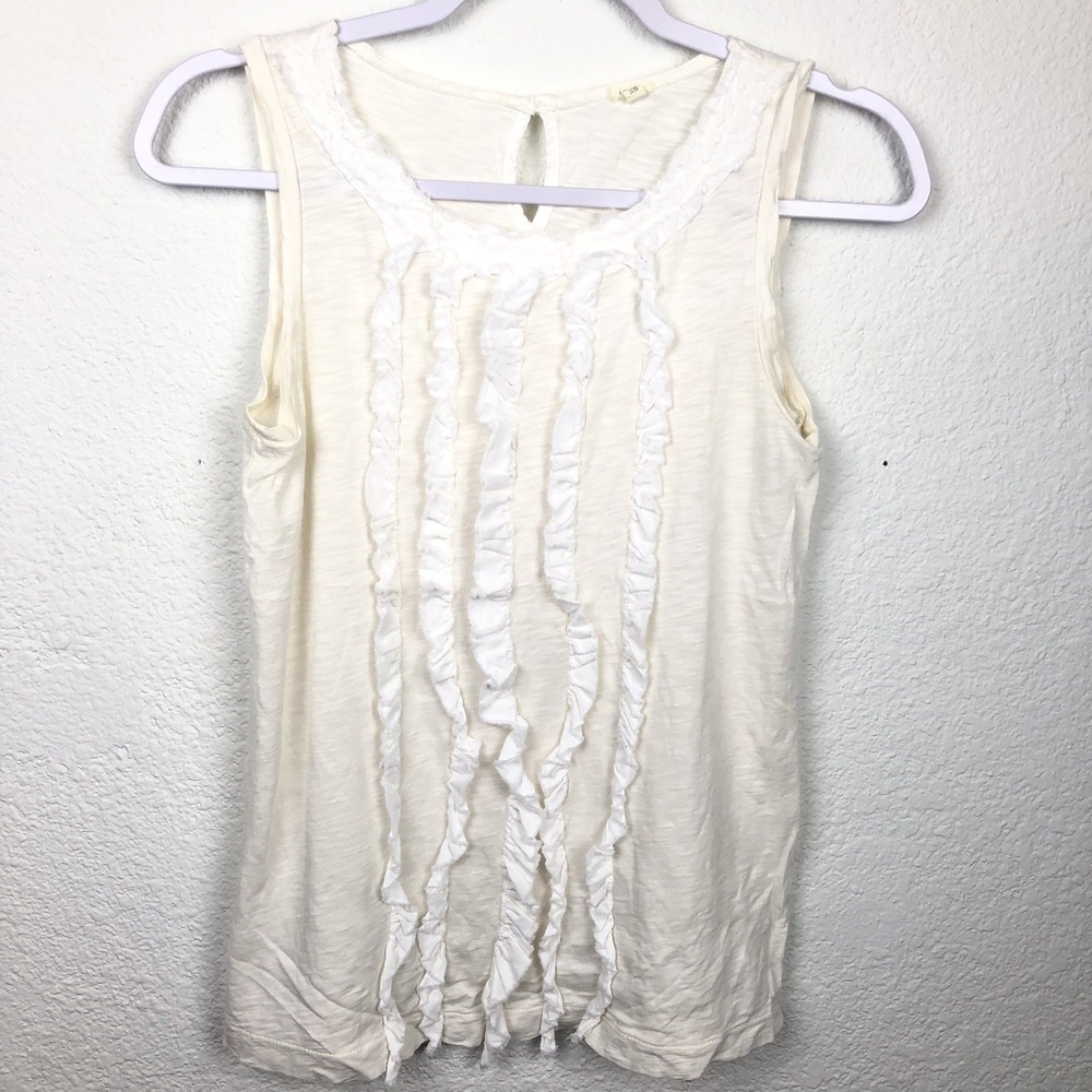 J.Crew Womens Ivory Ruffle Front Slub Knit Sleeveless Tank Top XS Off White